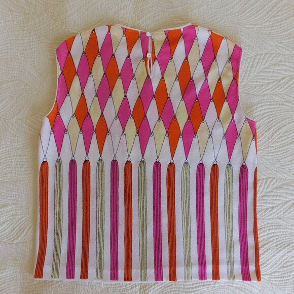 VTG Zio Luigi sleeveless top Pucci look harlequin mod 60s diamond tassel blouse - Picture 6 of 13